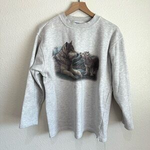 VTG Women's Wolf Pullover Gorpcore 90's Graphic Crewneck‎ M Cozy Granola Girl